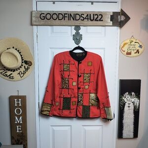 Vintage Julia Ku Jacket Sz M Red Animal Print Patchwork Retro